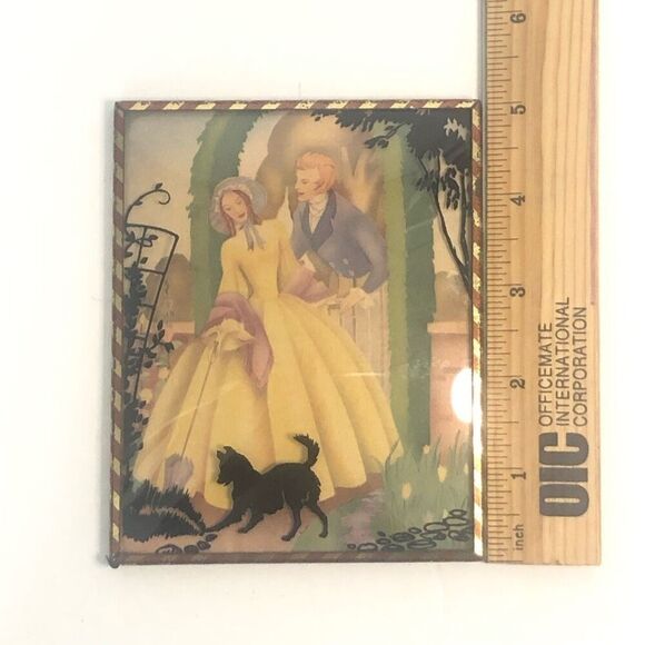 vintage reverse glass silhouette painting convex  bubble frame 4x5 playful dog - Picture 2 of 7